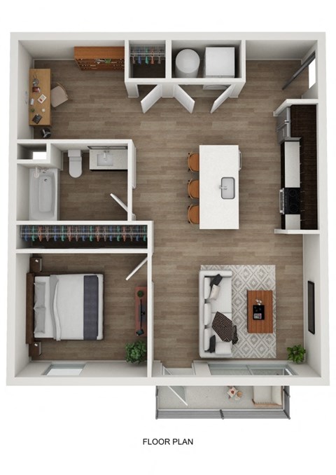 Floor plan for 1 bed, 1 bath, 758 sqft
